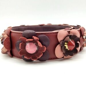 FENDI Studded Flower Motif Leather Bag Strap You Red Pink
